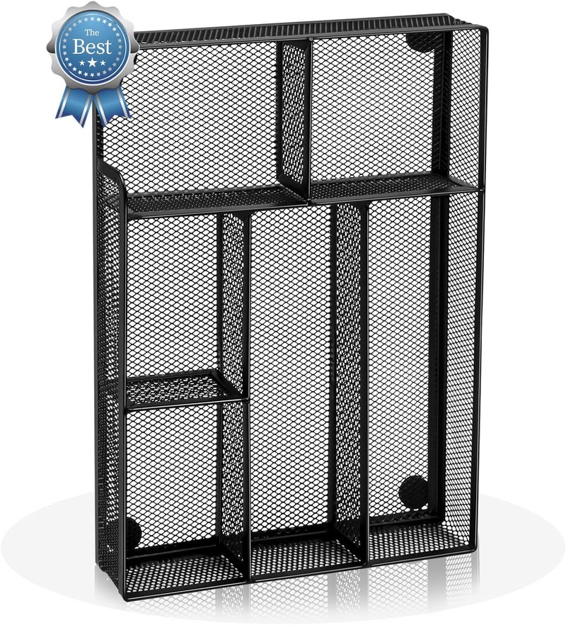 Kciplab Desk Drawer Organizer, Office Drawer Divider Organizer Tray with 6 Compartments, Metal Mesh Desktop Organization and Accessories for Stationery Makeup Kitchen Toolroom School ＆Office, 12.6x8.27x1.6 in - Image 1